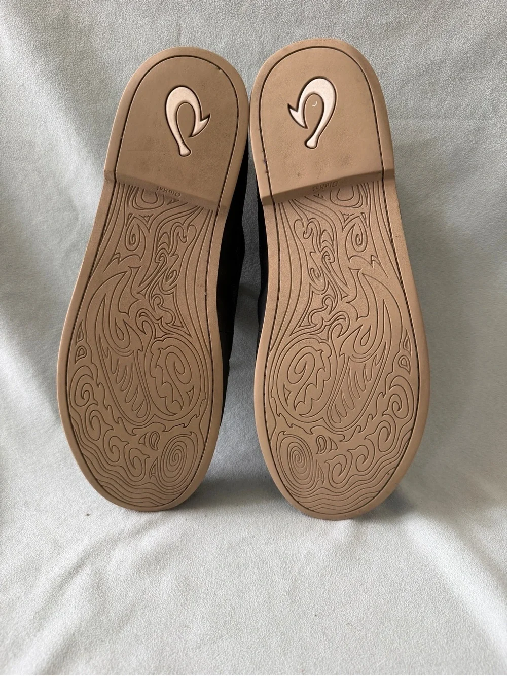 Olukai Men's Honolulu Lace Mesh Shoes Dark Shadow Gray Yellow Trim Size 12M
